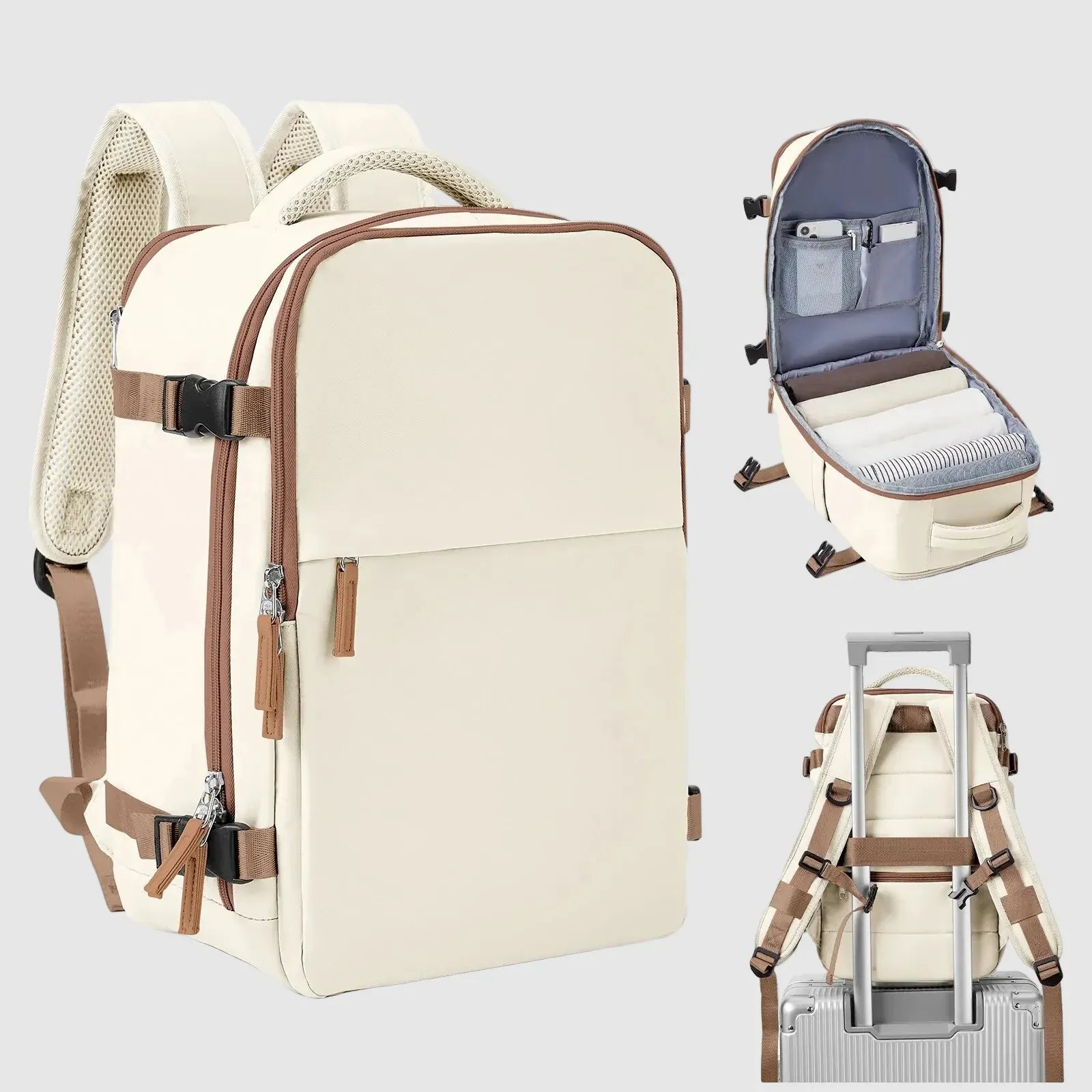 Le sac des voyageurs beige et marron / petit Sac a Dos Cabine Multipoches