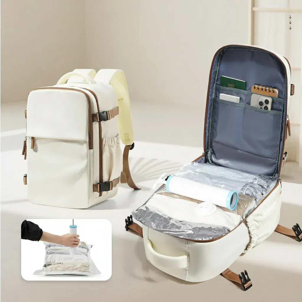 Le sac des voyageurs beige Sac a Dos Cabine Compression
