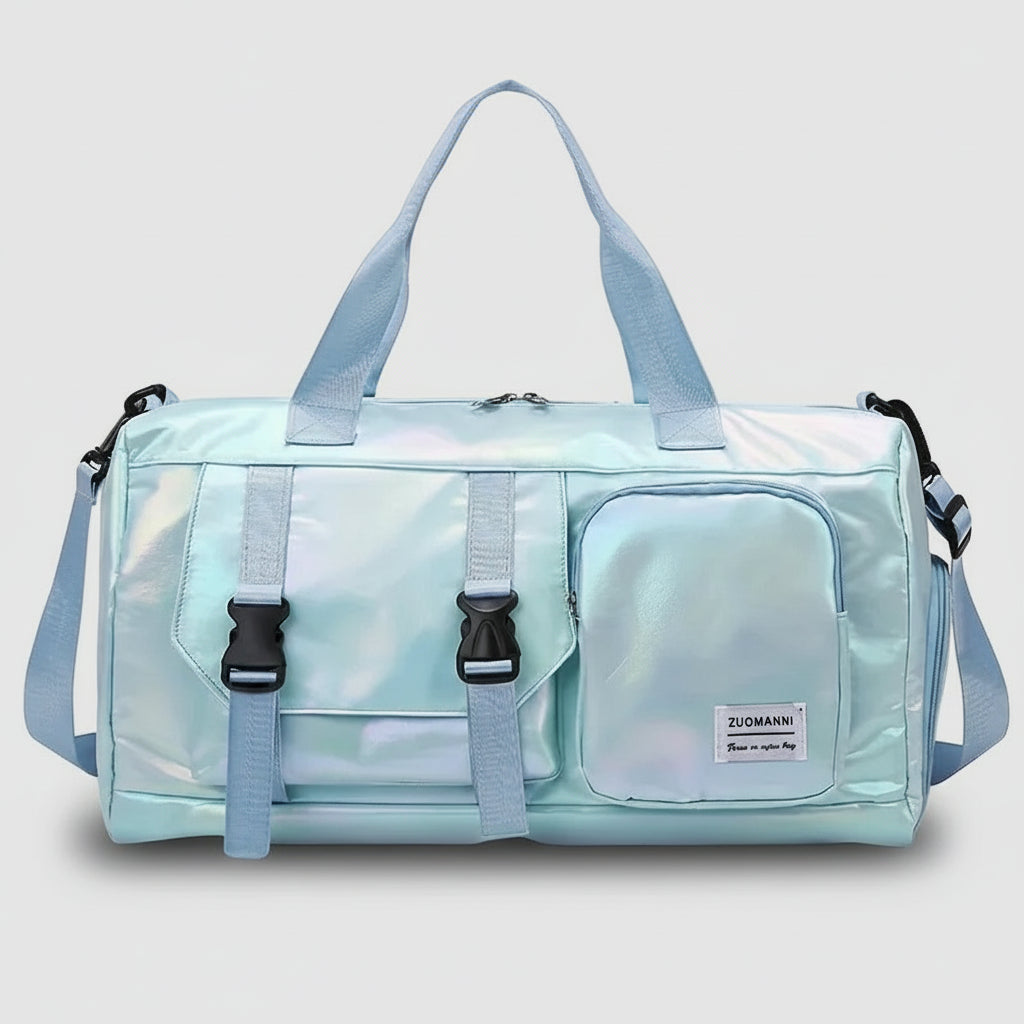 Le sac des voyageurs Blue Large Capacity Women'S Nylon Travel Duffel Bag,Weekender Gym Tote with Shoe Compartment, Versatile Sports & Fitness Carry-On