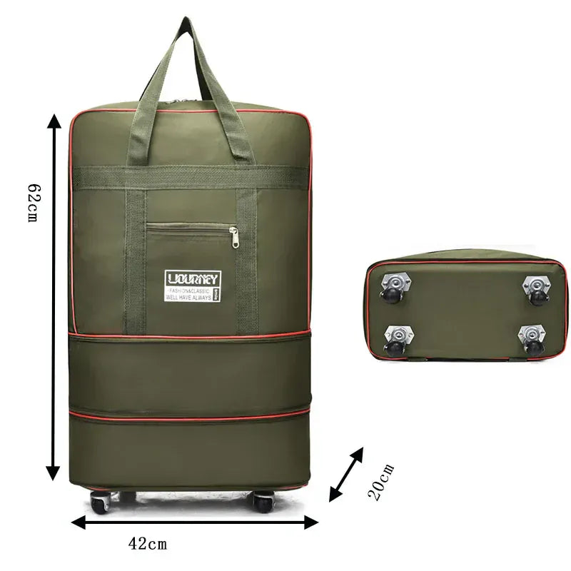 Le sac des voyageurs Green two layers S Folding travel bag, luggage compartment,swivel wheel storage box,large capacity telescopic luggage bag,overnight bag