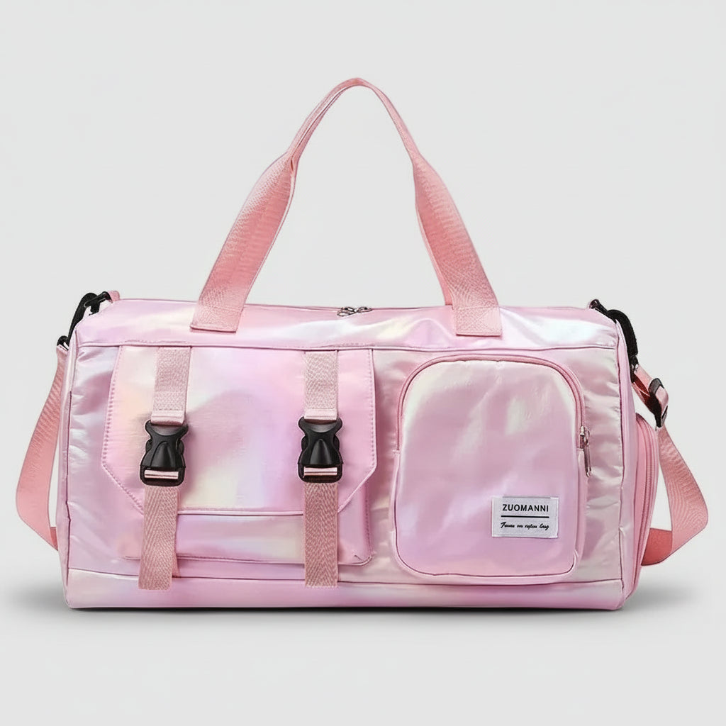 Le sac des voyageurs Pink Large Capacity Women'S Nylon Travel Duffel Bag,Weekender Gym Tote with Shoe Compartment, Versatile Sports & Fitness Carry-On