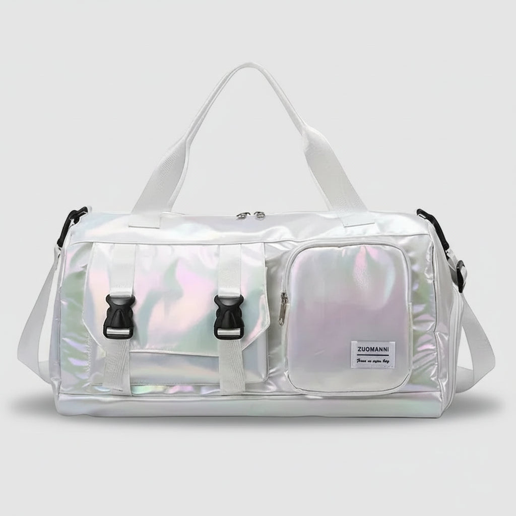 Le sac des voyageurs White Large Capacity Women'S Nylon Travel Duffel Bag,Weekender Gym Tote with Shoe Compartment, Versatile Sports & Fitness Carry-On